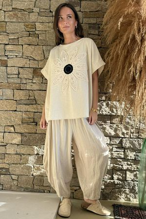 Las Dalias Cotton Blend Box Top Stone